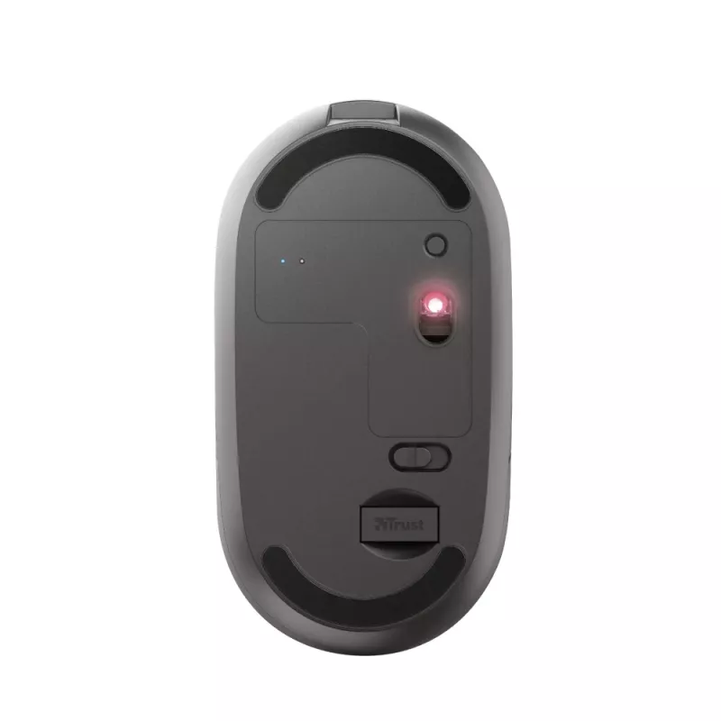 Trust Puck Bezprzewodowa ultracienka mysz wielokrotnego ładowania, symetryczna, optyczna, RF Wireless + Bluetooth, 1600 DPI, czarna