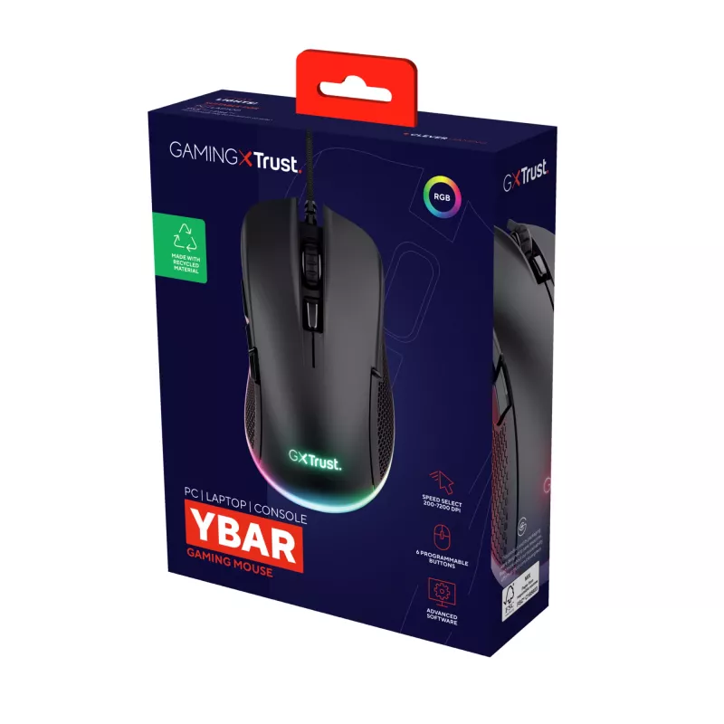 Mysz Trust GXT 922 YBAR dla graczy, dla praworęcznych, USB Type-A, optyczna, 7200 DPI