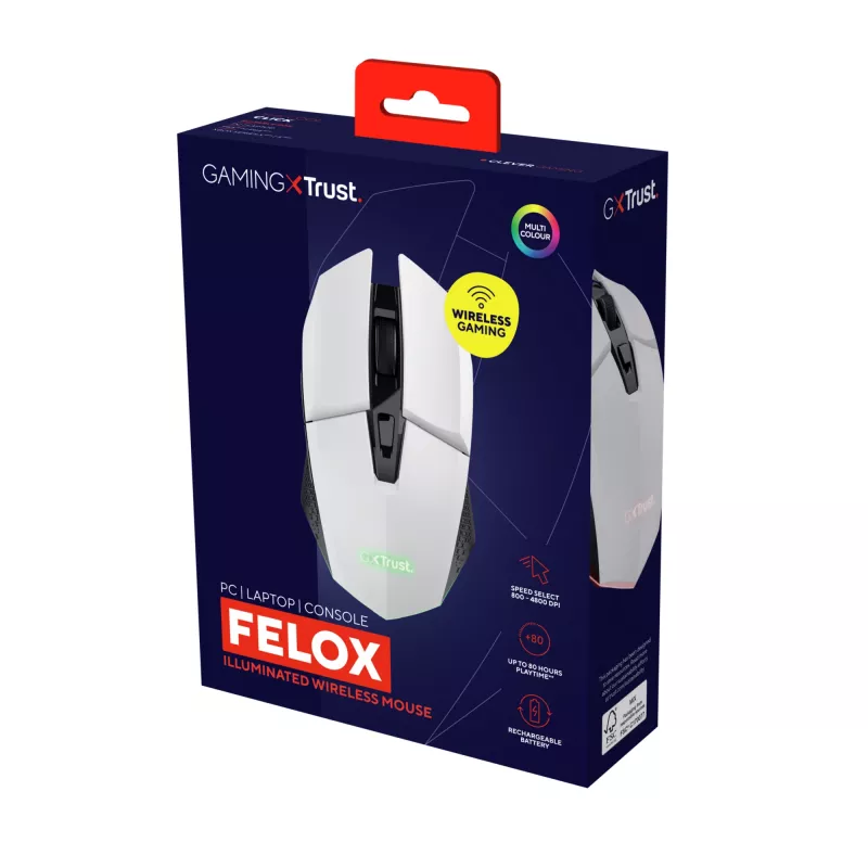 Trust GXT 110 FELOX mysz Do gier Praworęczny RF Bezprzewodowa Optyczny 4800 DPI