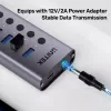 Hub USB typu C Unitek H1314A01-EU — 7× USB 3.2 Gen1 Type-A, czytnik kart SD, Gigabit Ethernet, 4K@60Hz, 100W PD, aluminium, szary