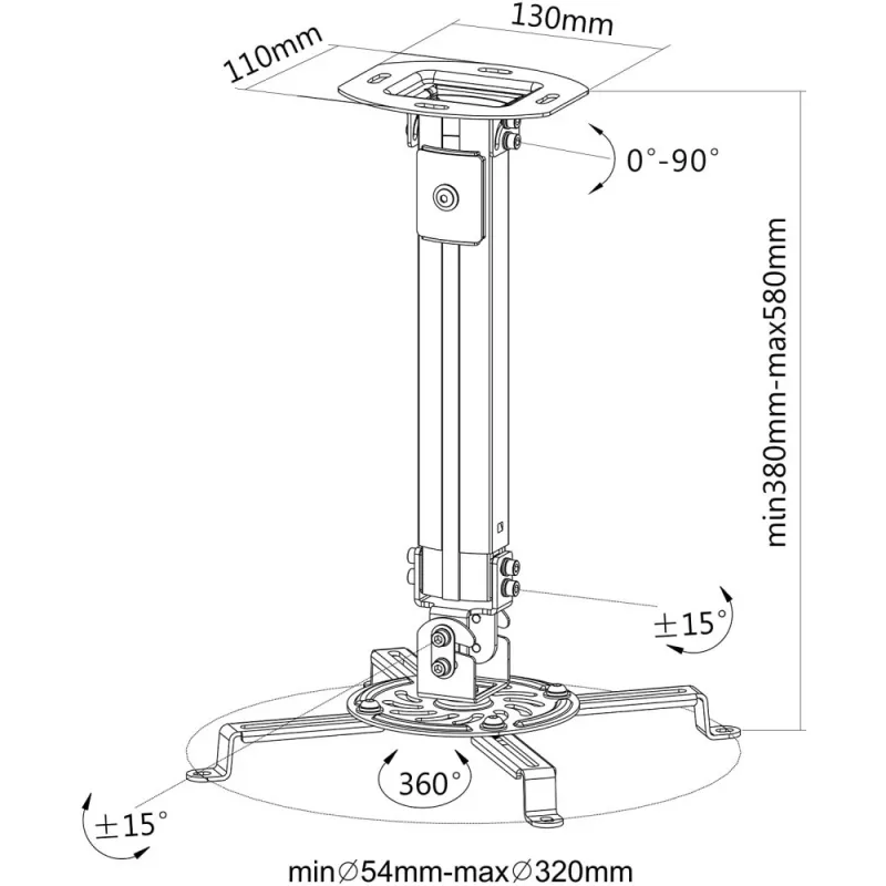Techly Projektorowy uchwyt sufitowy z przedłużeniem 380-580 mm Srebrny ICA-PM 18S