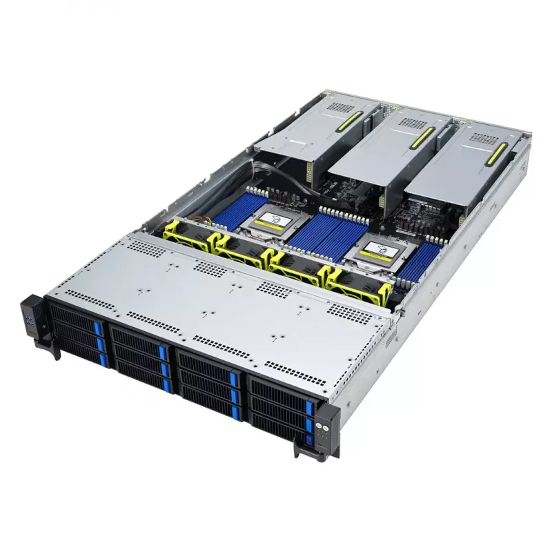 Serwer rack ASUS RS720A-E12-RS24U 2U Socket SP5, obsługa 2x CPU, 24 kieszenie 2,5 cala, 24 gniazda DIMM DDR5, zasilacz 2600W, 10GbE