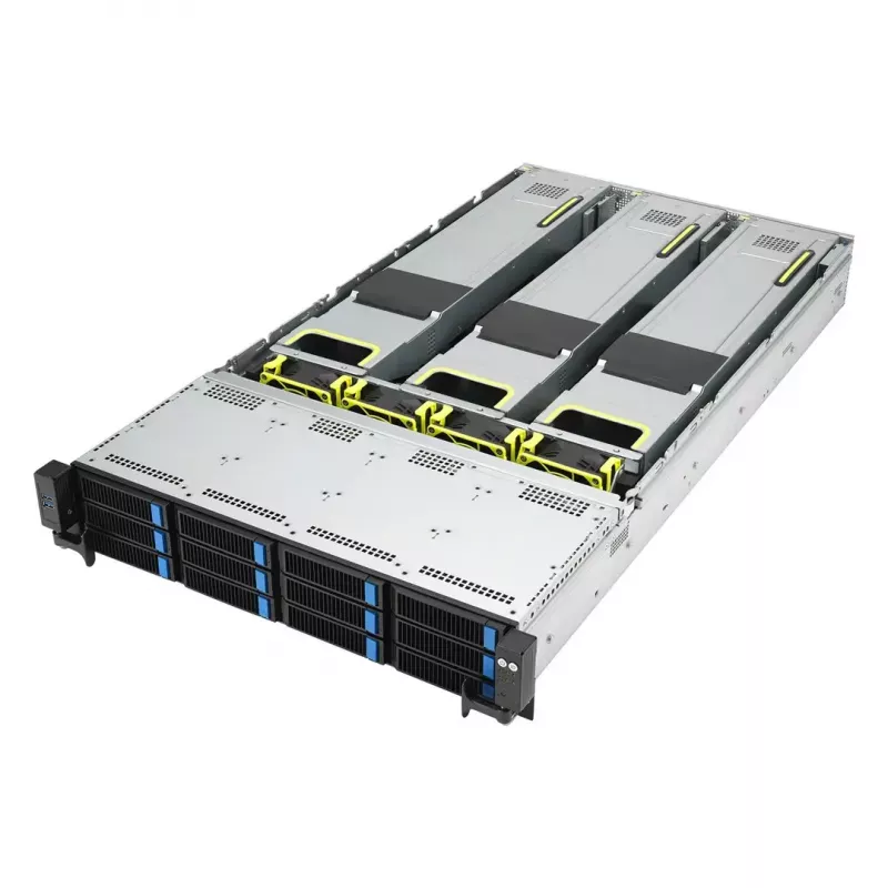 Serwer rack ASUS RS720A-E12-RS24U 2U Socket SP5, obsługa 2x CPU, 24 kieszenie 2,5 cala, 24 gniazda DIMM DDR5, zasilacz 2600W, 10GbE