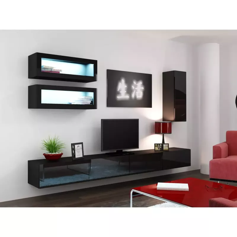 Szafka do przechowywania cama meble VIGO 90 — wisząca, 900×350×320 mm, czarny/czarny połysk