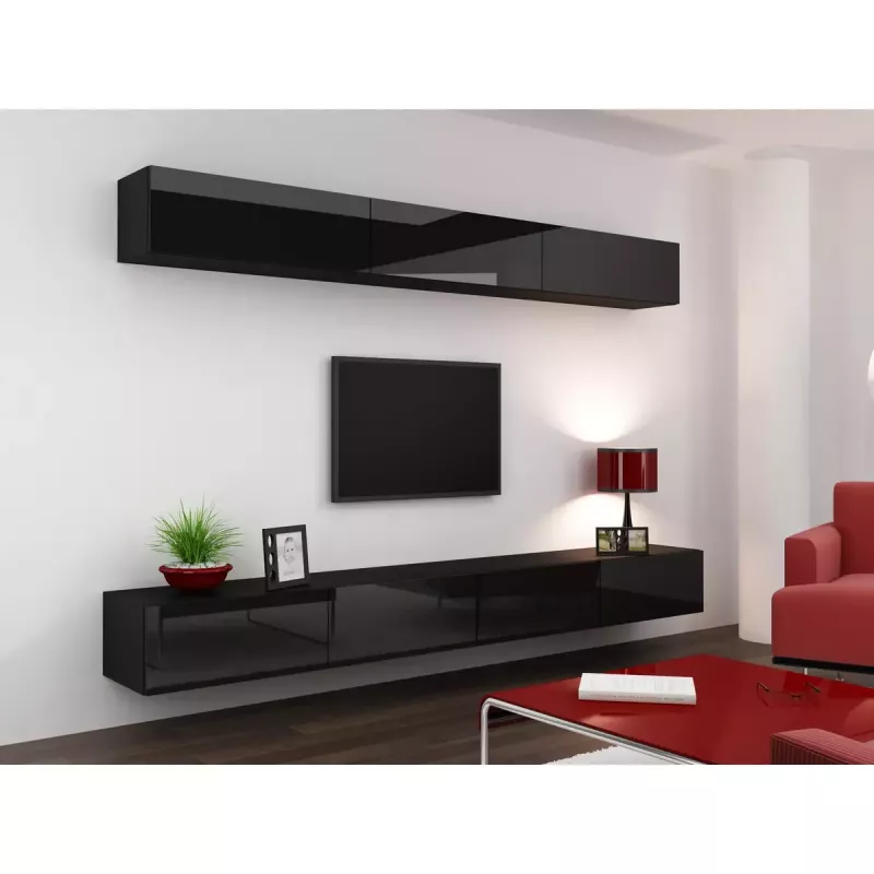 Szafka do przechowywania cama meble VIGO 90 — wisząca, 900×350×320 mm, czarny/czarny połysk