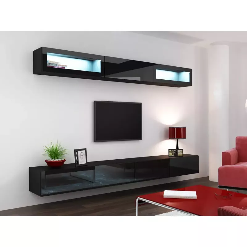 Szafka do przechowywania cama meble VIGO 90 — wisząca, 900×350×320 mm, czarny/czarny połysk