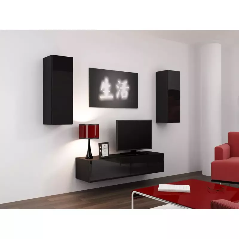 Szafka do przechowywania cama meble VIGO 90 — wisząca, 900×350×320 mm, czarny/czarny połysk