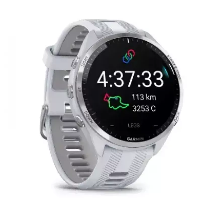 Smartwatch GARMIN Forerunner 965 — koperta tytanowa 47 mm, 1,4-calowy AMOLED, 32 GB, bateria do 23 dni, GPS/GLONASS/Galileo, biały silikonowy pasek