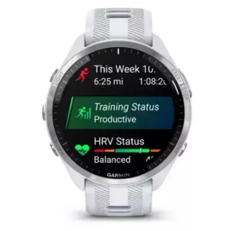 Smartwatch GARMIN Forerunner 965 — koperta tytanowa 47 mm, 1,4-calowy AMOLED, 32 GB, bateria do 23 dni, GPS/GLONASS/Galileo, biały silikonowy pasek