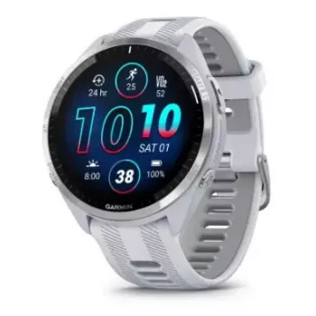 Smartwatch GARMIN Forerunner 965 — koperta tytanowa 47 mm, 1,4-calowy AMOLED, 32 GB, bateria do 23 dni, GPS/GLONASS/Galileo, biały silikonowy pasek