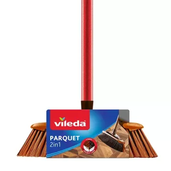 Szczotka do zamiatania wewnętrznego VILEDA model 136082 z miękkim/twardym włosiem z tworzywa sztucznego i rączką, brązowa