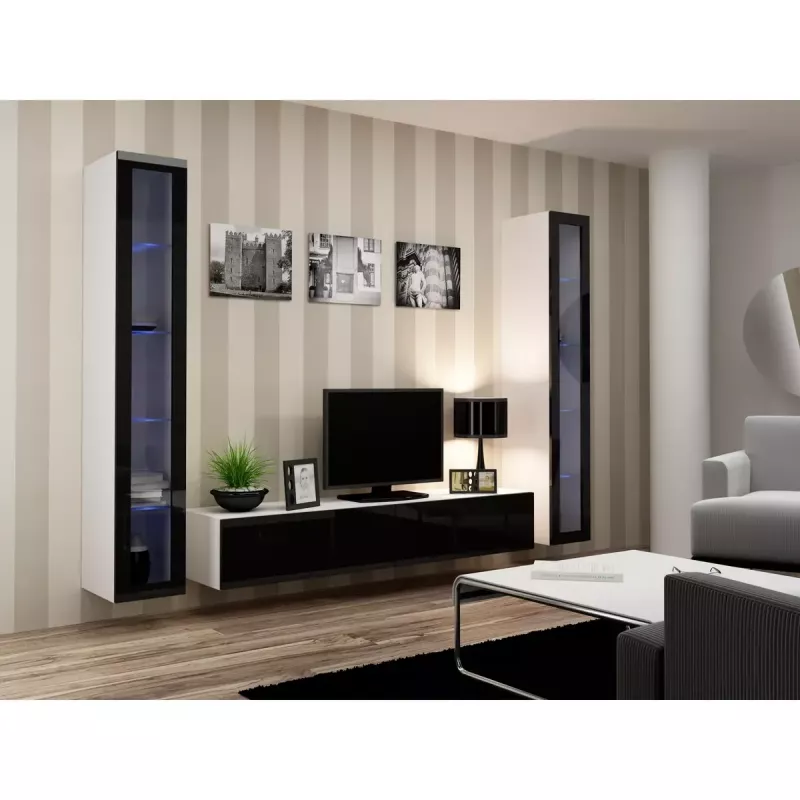 Stojak pod telewizor cama meble VIGO 180 — 1800×400×300 mm, biały blat, biała rama, płyta wiórowa