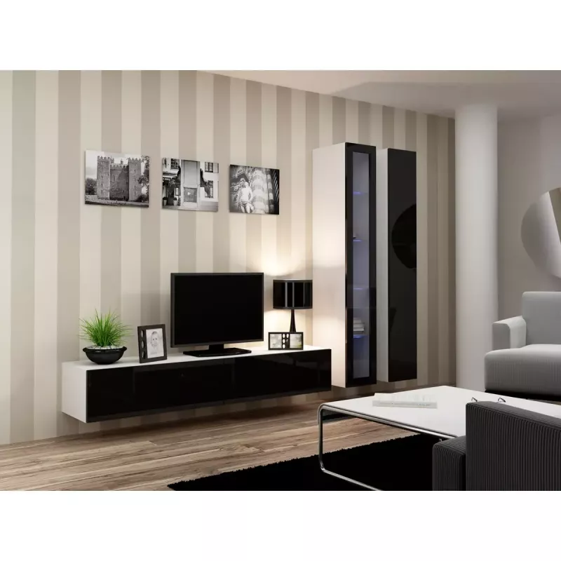Stojak pod telewizor cama meble VIGO 180 — 1800×400×300 mm, biały blat, biała rama, płyta wiórowa