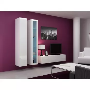 Szafka pod telewizor Cama Meble VIGO 140, 1400×400×300 mm, biały połysk blat, płyta wiórowa, biała rama