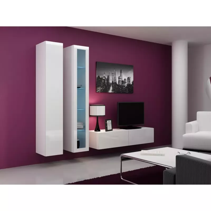 Szafka pod telewizor Cama Meble VIGO 140, 1400×400×300 mm, biały połysk blat, płyta wiórowa, biała rama