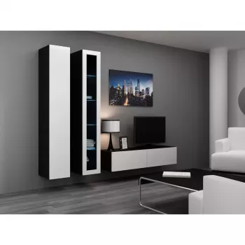 Szafka TV cama meble VIGO 140 — 1400×400×300 mm, blat z płyty wiórowej, czarny/biały połysk