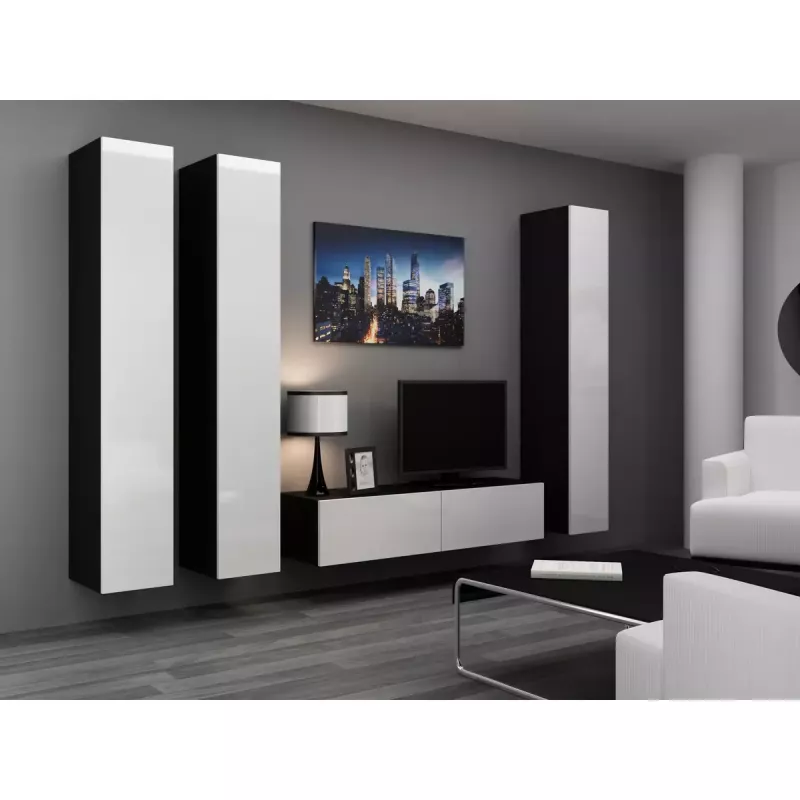 Szafka TV cama meble VIGO 140 — 1400×400×300 mm, blat z płyty wiórowej, czarny/biały połysk