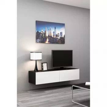 Szafka TV cama meble VIGO 140 — 1400×400×300 mm, blat z płyty wiórowej, czarny/biały połysk