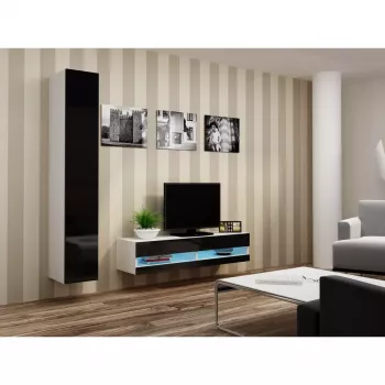 Stolik pod telewizor Cama Meble VIGO NEW 30/140/40 – 1400×400×300 mm, biały blat, płyta wiórowa, biała rama, biały/czarny połysk