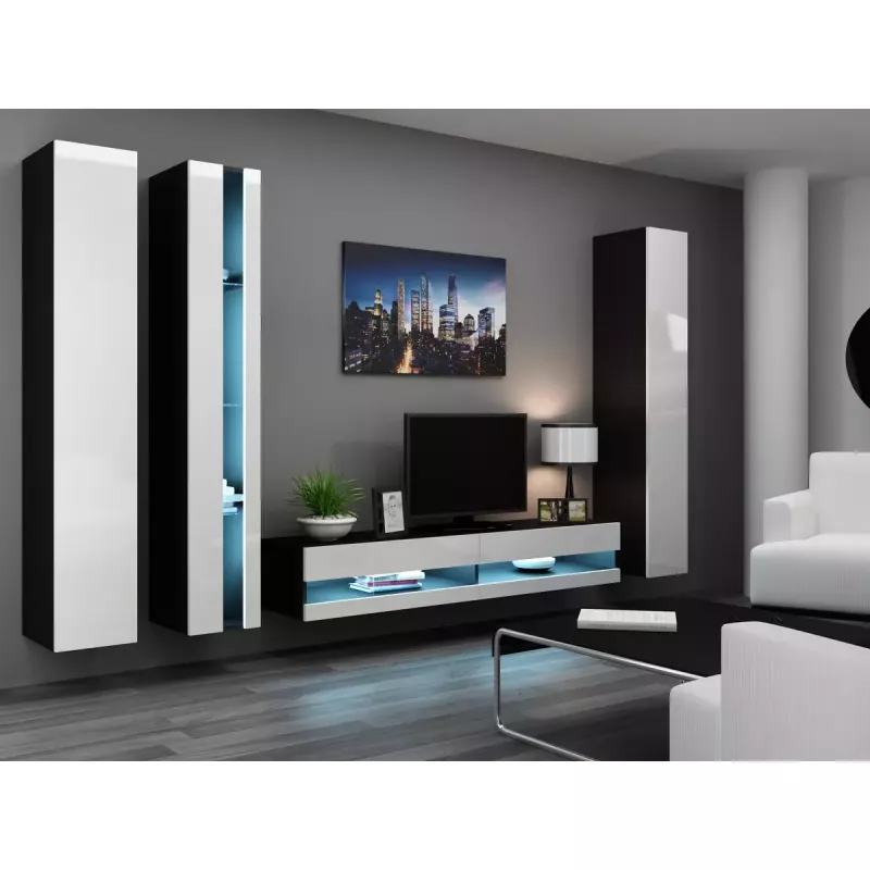 Szafka pod telewizor Cama Meble VIGO NEW 30/140/40, 1400×400×300 mm, czarny blat, płyta wiórowa, czarna rama