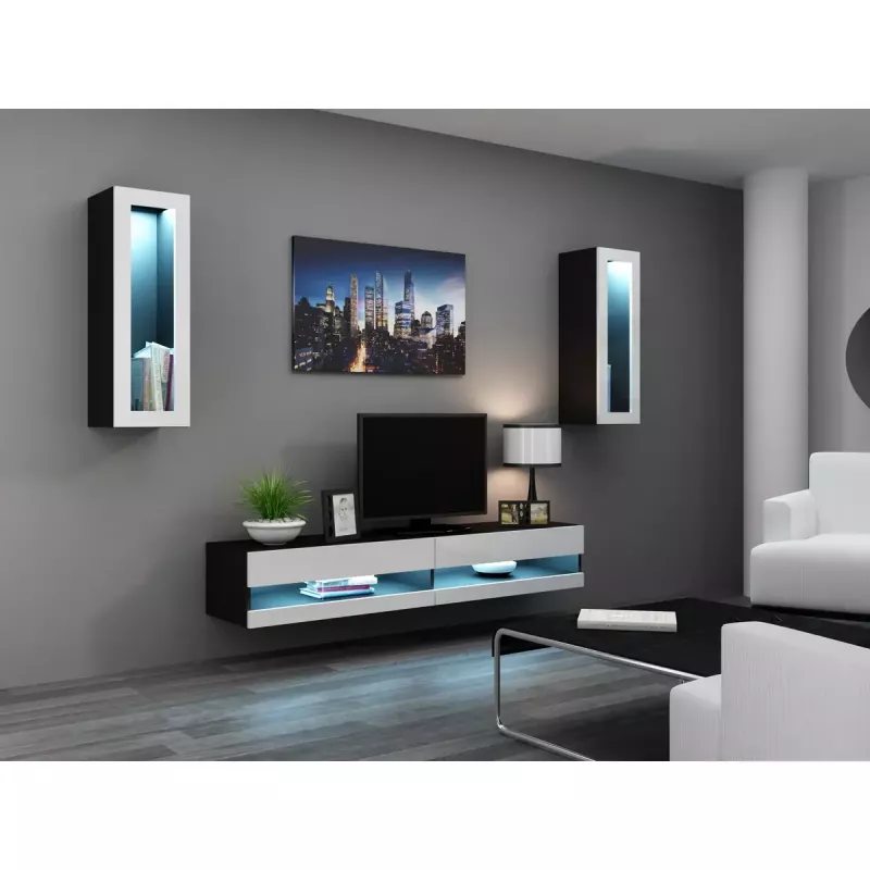 Szafka pod telewizor Cama Meble VIGO NEW 30/140/40, 1400×400×300 mm, czarny blat, płyta wiórowa, czarna rama