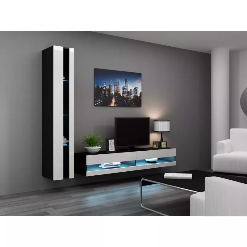 Szafka pod telewizor Cama Meble VIGO NEW 30/140/40, 1400×400×300 mm, czarny blat, płyta wiórowa, czarna rama