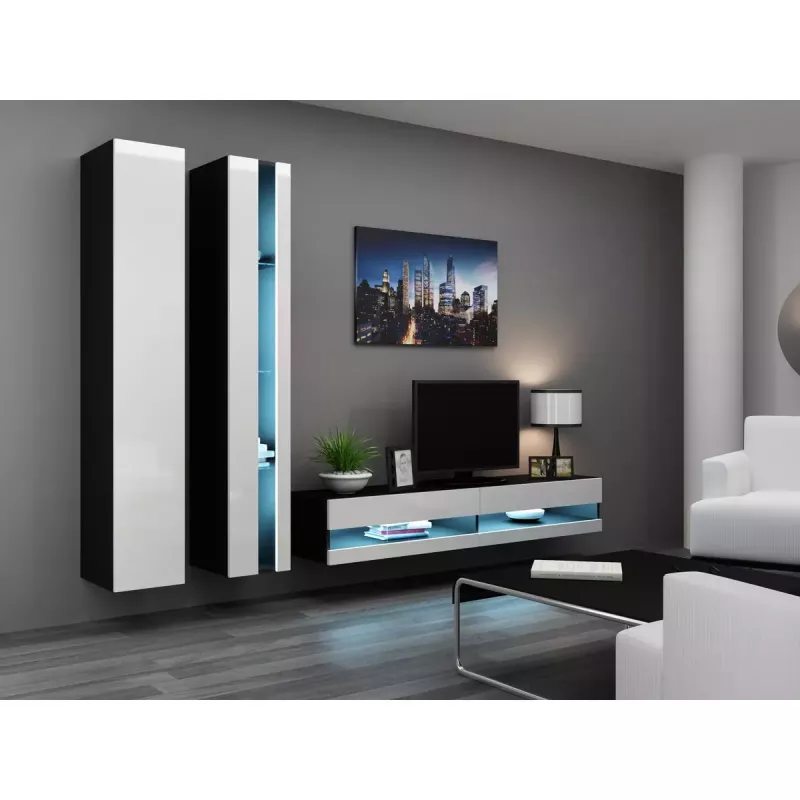 Szafka pod telewizor Cama Meble VIGO NEW 30/140/40, 1400×400×300 mm, czarny blat, płyta wiórowa, czarna rama