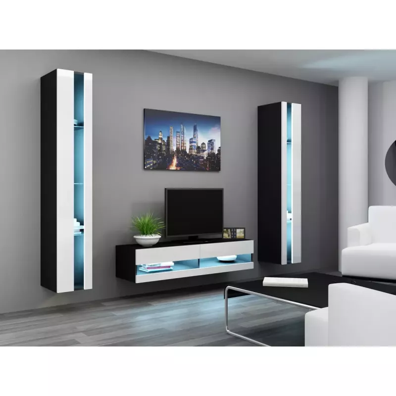 Szafka pod telewizor Cama Meble VIGO NEW 30/140/40, 1400×400×300 mm, czarny blat, płyta wiórowa, czarna rama