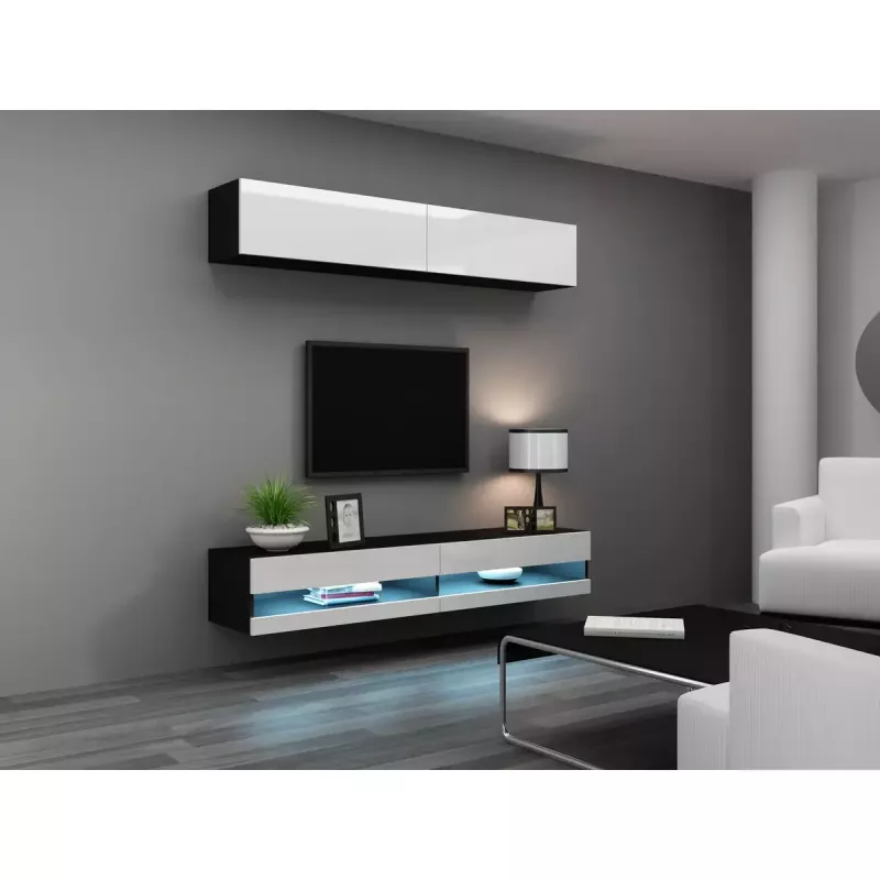 Szafka pod telewizor Cama Meble VIGO NEW 30/140/40, 1400×400×300 mm, czarny blat, płyta wiórowa, czarna rama
