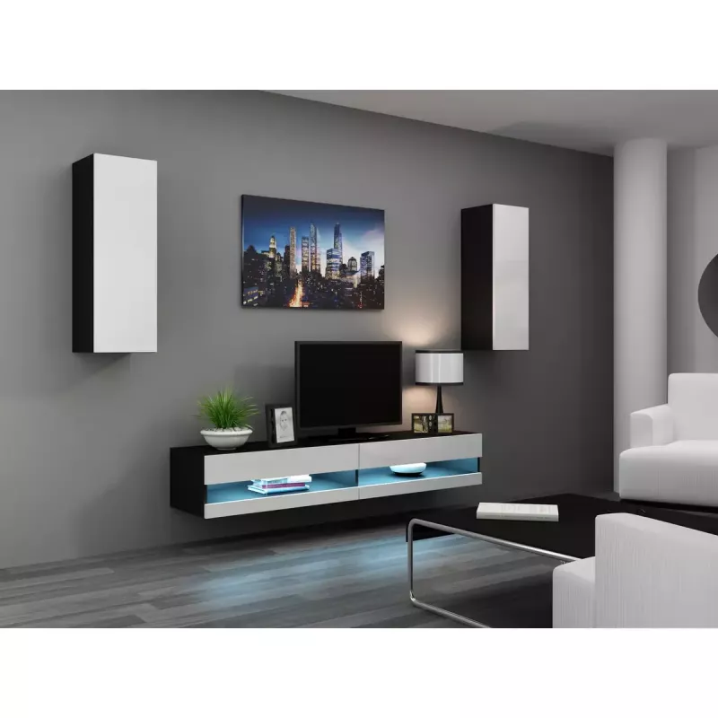 Szafka pod telewizor Cama Meble VIGO NEW 30/140/40, 1400×400×300 mm, czarny blat, płyta wiórowa, czarna rama