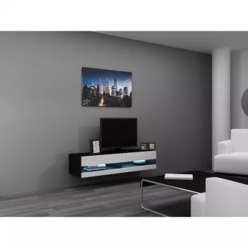 Szafka pod telewizor Cama Meble VIGO NEW 30/140/40, 1400×400×300 mm, czarny blat, płyta wiórowa, czarna rama