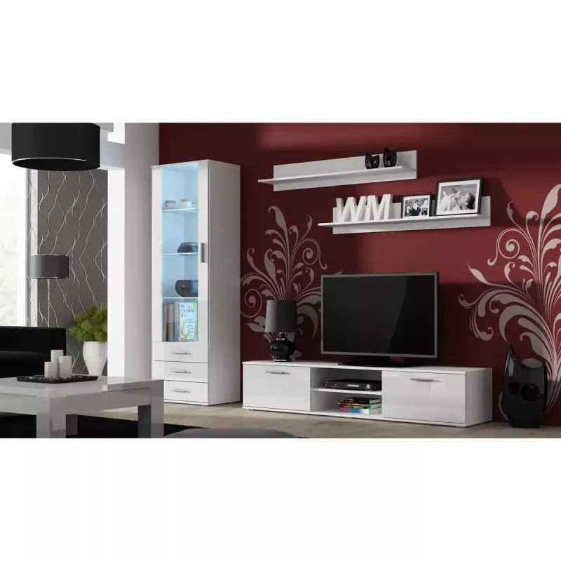 Stolik pod TV cama meble SOHO 180 — 1800×430×370 mm, biały blat (płyta wiórowa), biała rama