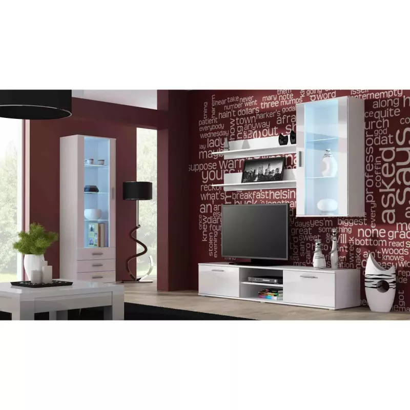 Stolik pod TV cama meble SOHO 180 — 1800×430×370 mm, biały blat (płyta wiórowa), biała rama