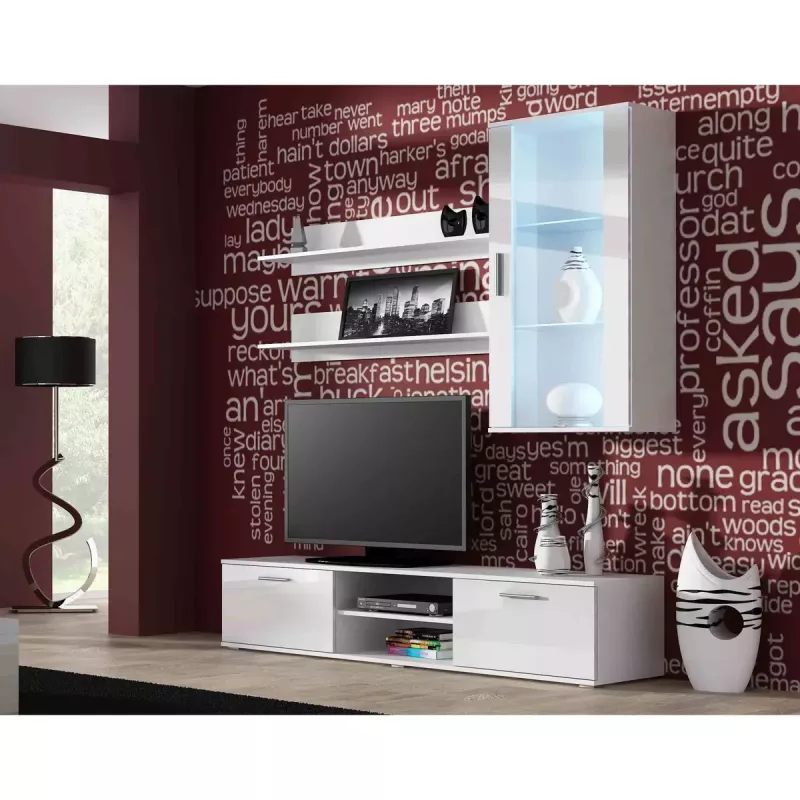 Stolik pod TV cama meble SOHO 180 — 1800×430×370 mm, biały blat (płyta wiórowa), biała rama