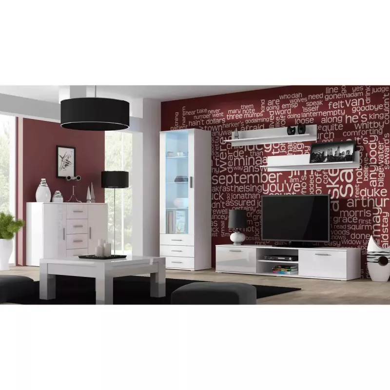 Stolik pod TV cama meble SOHO 180 — 1800×430×370 mm, biały blat (płyta wiórowa), biała rama