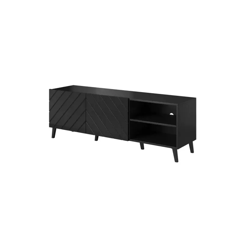 Szafka RTV ABETO 150x42x52 cm, czarny połysk, blat MDF, czarna rama