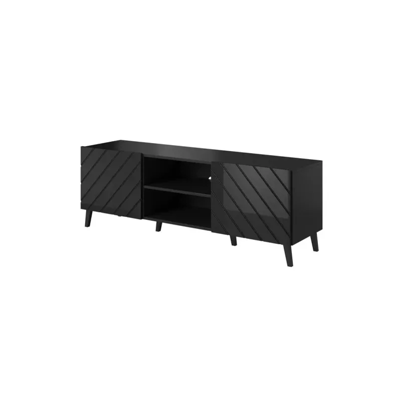Szafka RTV ABETO 150x42x52 cm, czarny połysk, blat MDF, czarna rama