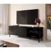 Szafka RTV ABETO 150x42x52 cm, czarny połysk, blat MDF, czarna rama