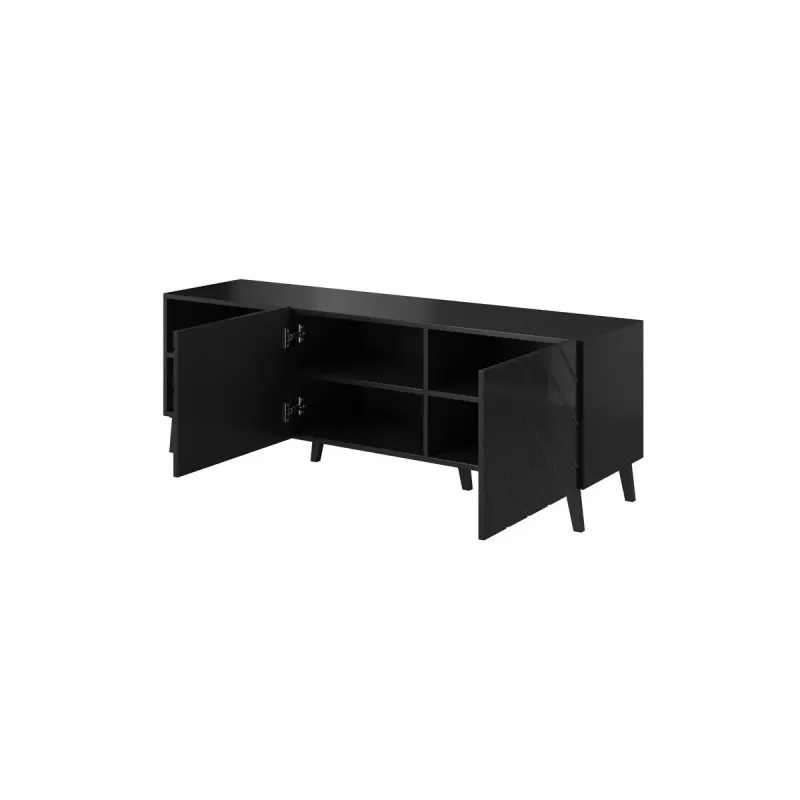 Szafka RTV ABETO 150x42x52 cm, czarny połysk, blat MDF, czarna rama