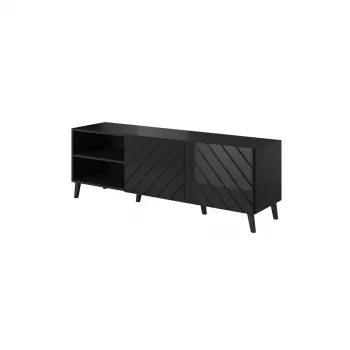 Szafka RTV ABETO 150x42x52 cm, czarny połysk, blat MDF, czarna rama