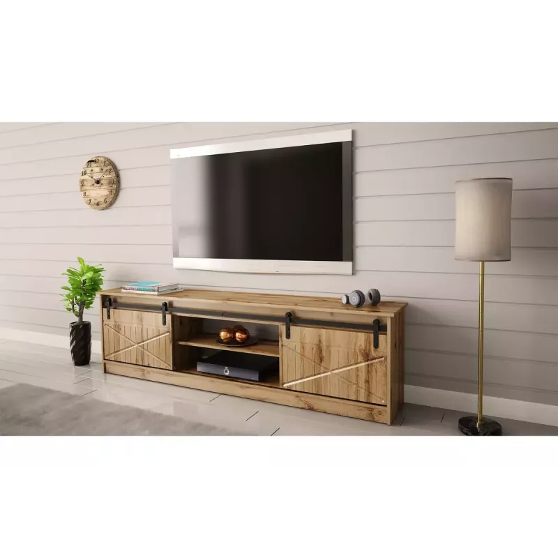 Szafka TV Cama Meble GRANERO RTV, wykończenie dąb Wotan, 2000×350×567 mm