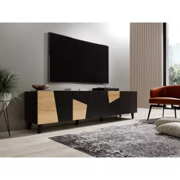 Szafka TV cama meble ETNA 200×42×52 cm, czarny matowy blat, rama w kolorze dębu rzemieślniczego