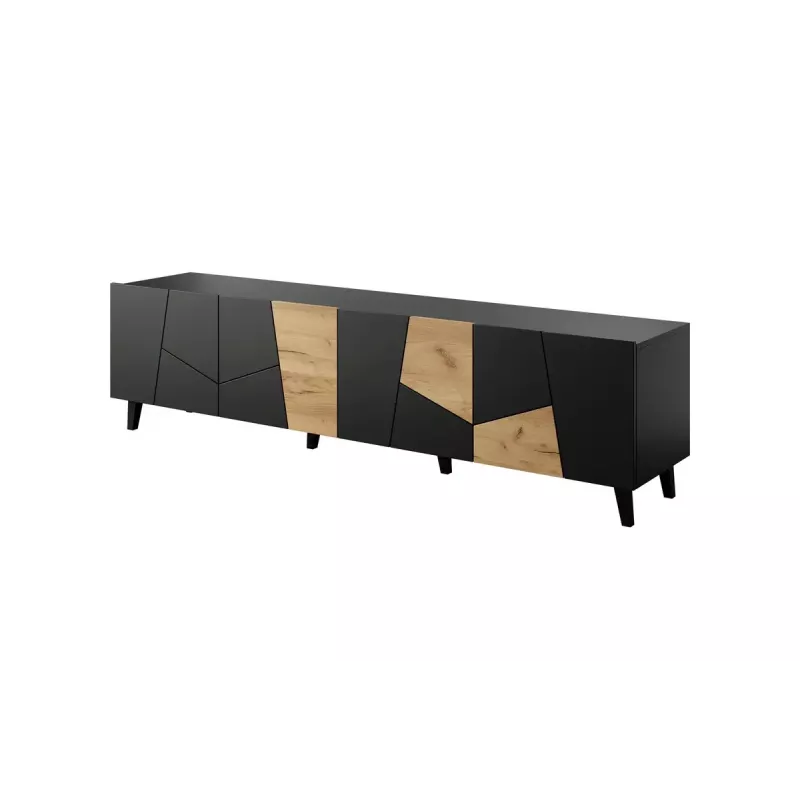 Szafka TV cama meble ETNA 200×42×52 cm, czarny matowy blat, rama w kolorze dębu rzemieślniczego