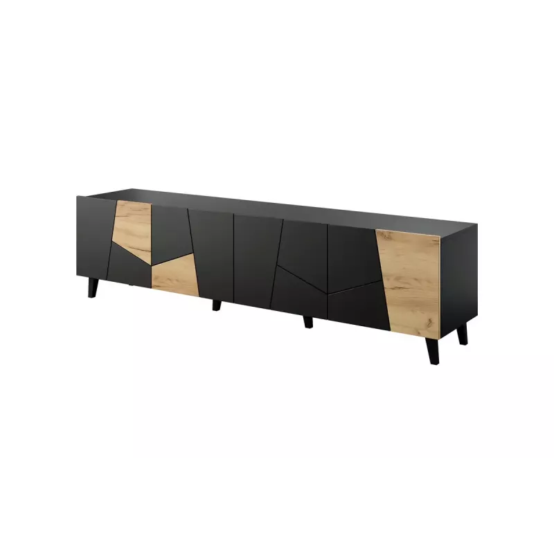 Szafka TV cama meble ETNA 200×42×52 cm, czarny matowy blat, rama w kolorze dębu rzemieślniczego