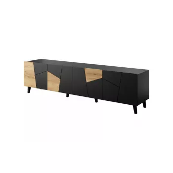 Szafka TV cama meble ETNA 200×42×52 cm, czarny matowy blat, rama w kolorze dębu rzemieślniczego