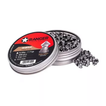 Śrut wiatrówkowy RANGER CLAS03.45.500 — diabolo 4,5 mm, ostry rowkowany grot, 500 szt. w aluminiowym dozowniku