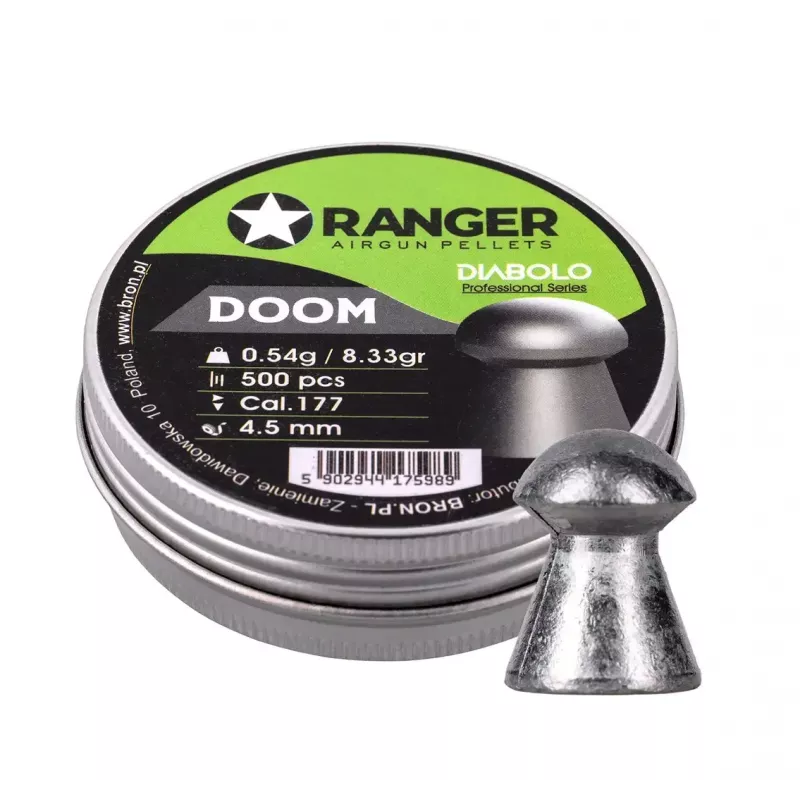 Śrut do wiatrówki RANGER 4.5 mm Diabolo Professional Doom, 0.54 g, 500 szt., aluminiowy dozownik