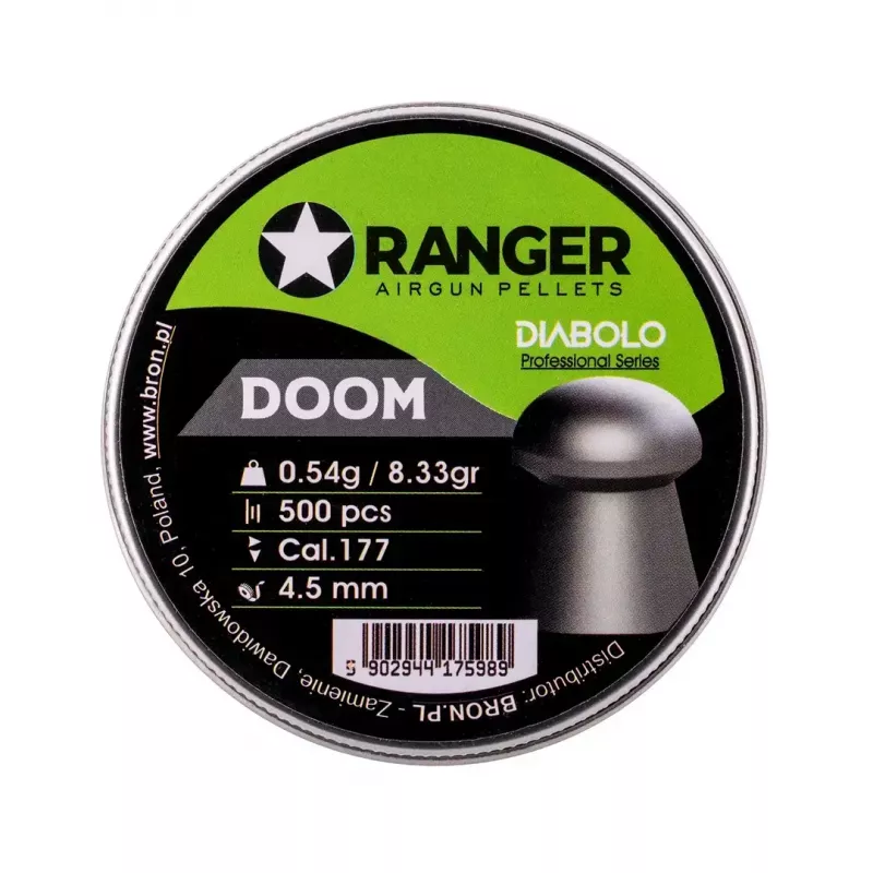 Śrut do wiatrówki RANGER 4.5 mm Diabolo Professional Doom, 0.54 g, 500 szt., aluminiowy dozownik
