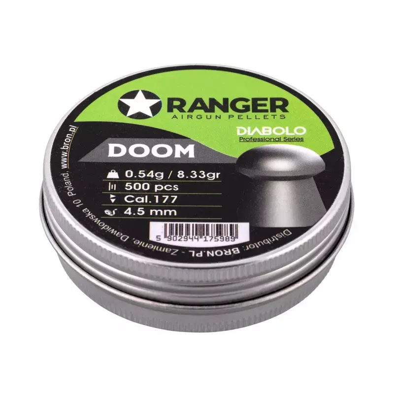 Śrut do wiatrówki RANGER 4.5 mm Diabolo Professional Doom, 0.54 g, 500 szt., aluminiowy dozownik