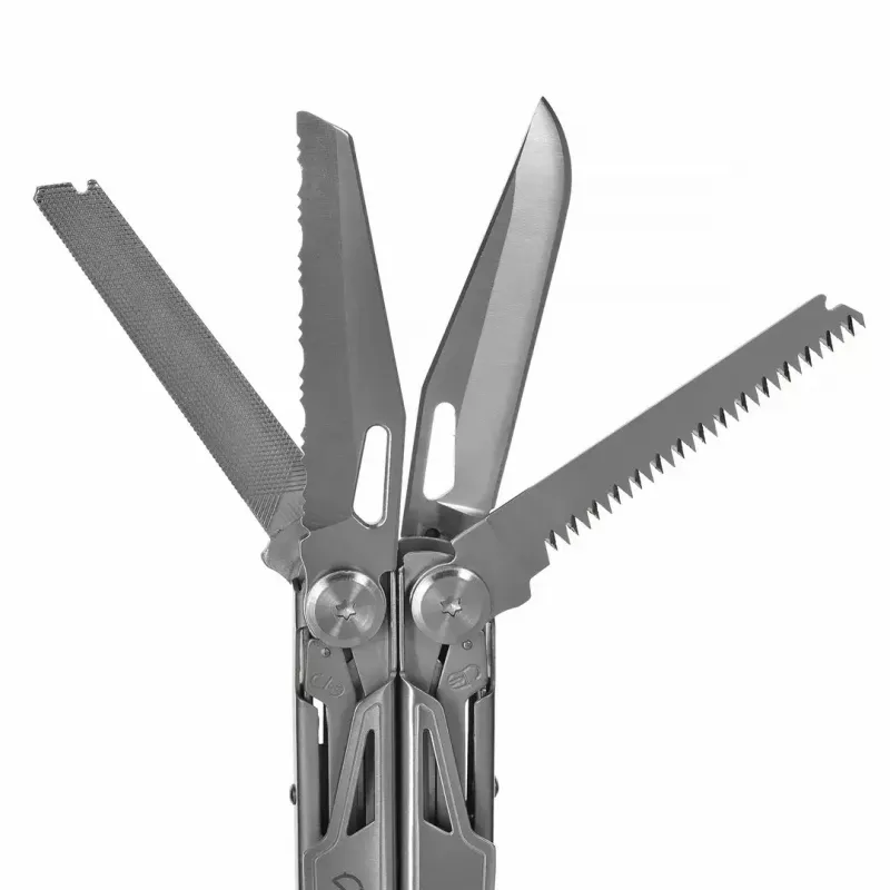 Multitool AZYMUT H2038 pełnowymiarowe narzędzie wielofunkcyjne — 14 narzędzi, 16,2 cm po rozłożeniu, 10,1 cm po złożeniu, 264 g, stal 420/7CR13, kabura skórzana